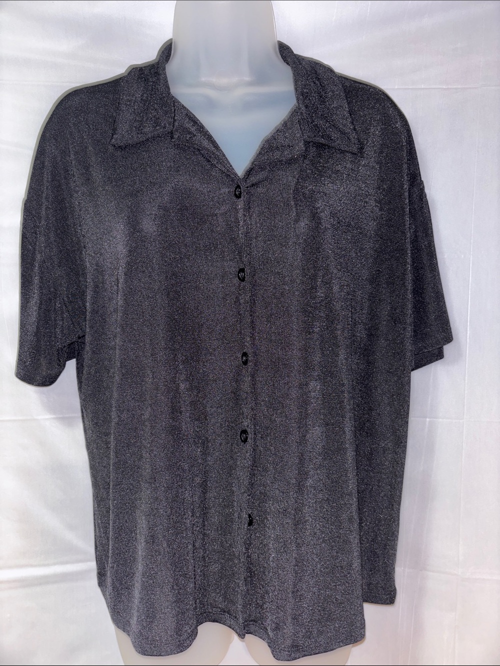 Black Short-Sleeve Button Front Blouse - Women